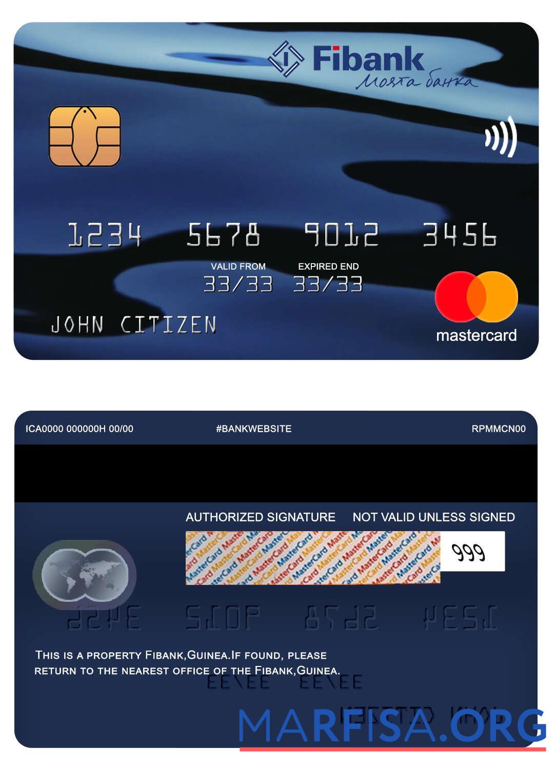 Realistic Guinea Fibank bank mastercard example